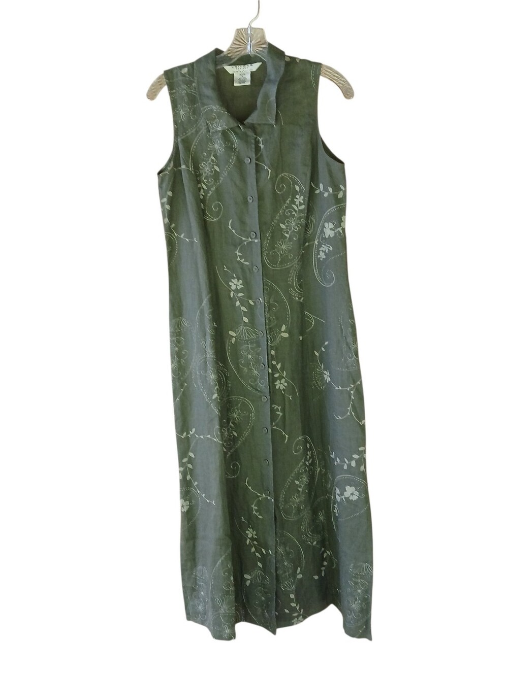Uniform John Paul Richard Sage Green Floral Sleeveless Linen Maxi Shirt Dress MP